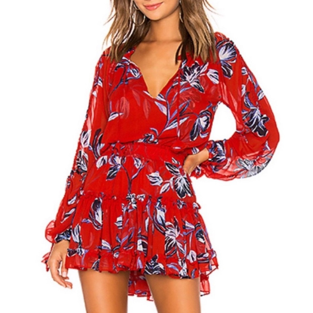 MISA l.a. medium red mini dress long sleeve floral